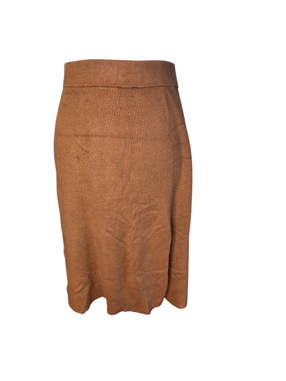 WAYF Camel Ribbed Knit Sweater Midi Skirt Side Slit Quiet Luxury Old Money Sz S